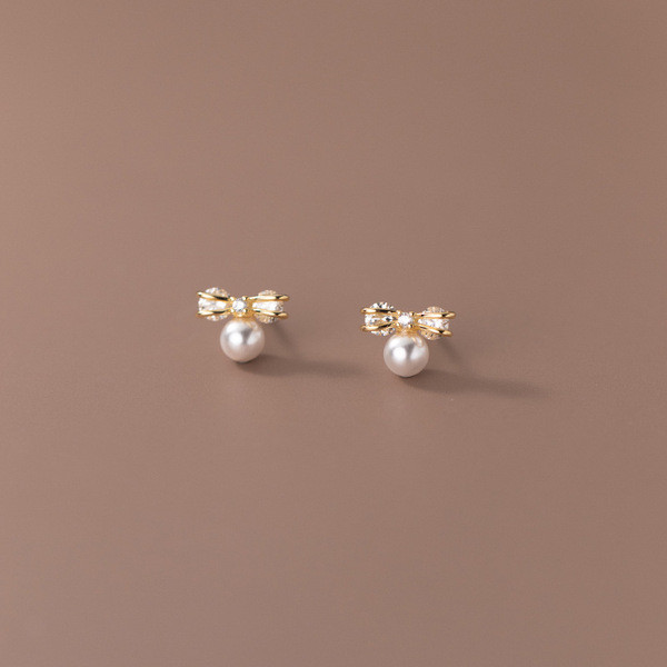 A33784 s925 sterling silver bow earrings