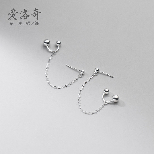 A32281 s925 sterling silver trendy clipon long geometric earrings