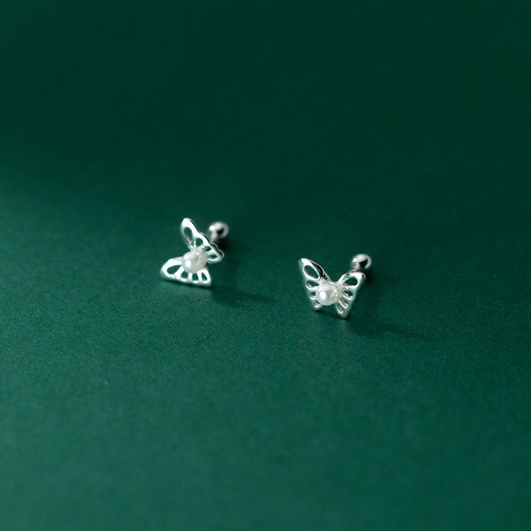 A33838 s925 sterling silver chic simple hollowed white butterfly ect earrings
