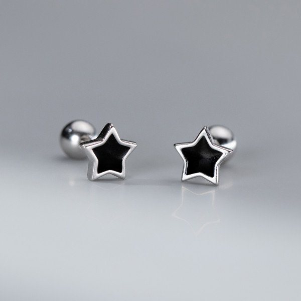 A40794 s925 sterling silver black stud simple earrings