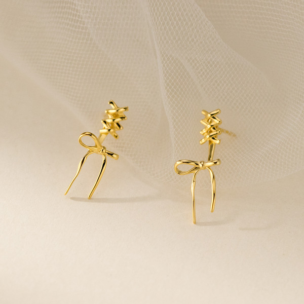 A43249 s925 sterling silver ribbon butterfly stud fashion sweet earrings