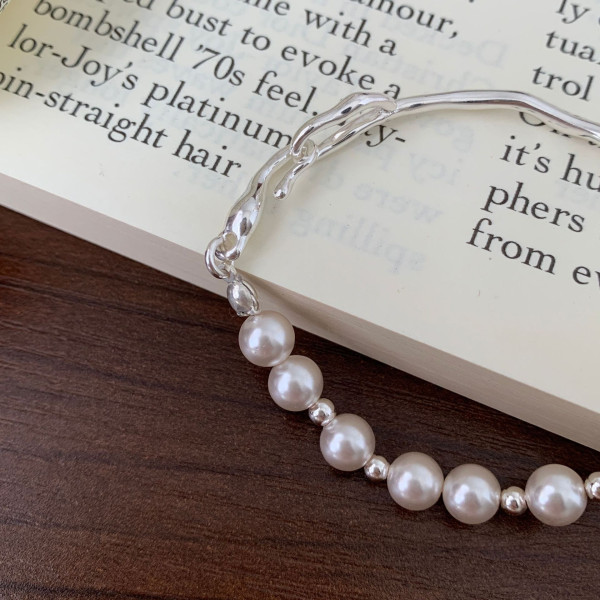 A39444 sterling silver pearl simple geometric charm bracelet
