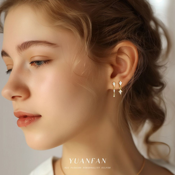 A45685 s925 sterling silver cubic zirconia stud fashion trendy earrings