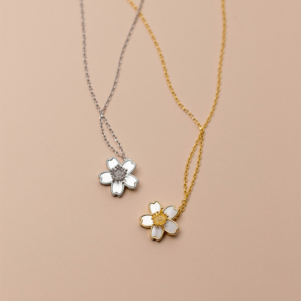 A40388 s925 silver shell sweet trendy flower daisy necklace