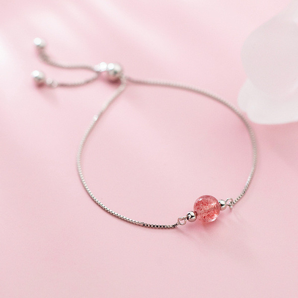 A34223 s925 sterling silver simple chic trendy pink strawberry adjustable bracelet