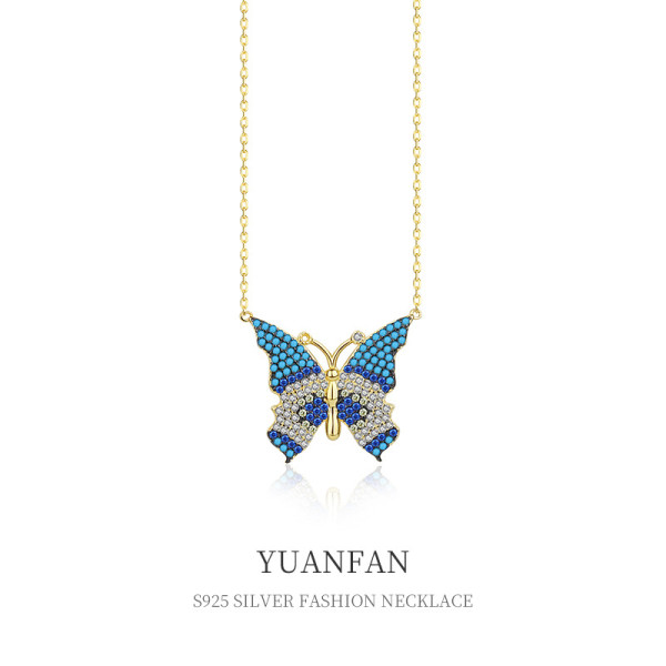 A37267 925 sterling silver rhinestone butterfly necklace