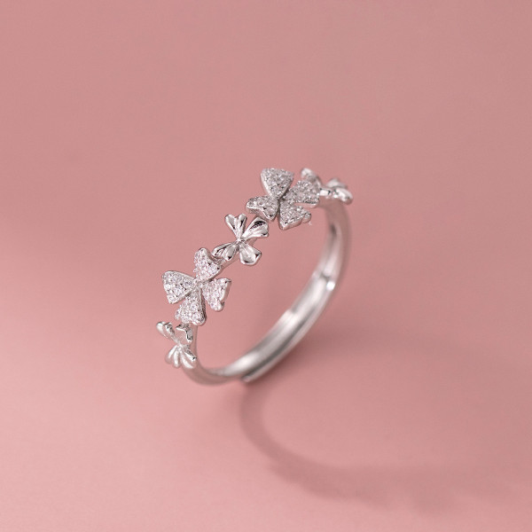 A44445 s925 sterling silver trendy sweet rhinestone heartshape butterfly ring