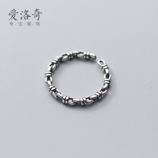 A35068 s925 sterling silver fashion vintage rope ring