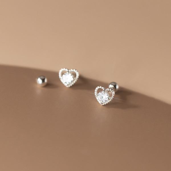 A36808 s925 sterling silver heart hollowed rhinestone earrings