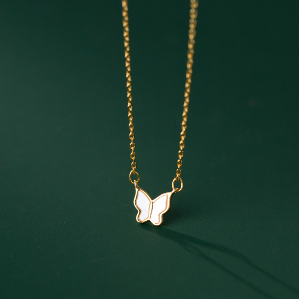 A38377 s925 sterling silver cute shell butterfly dainty sweet necklace