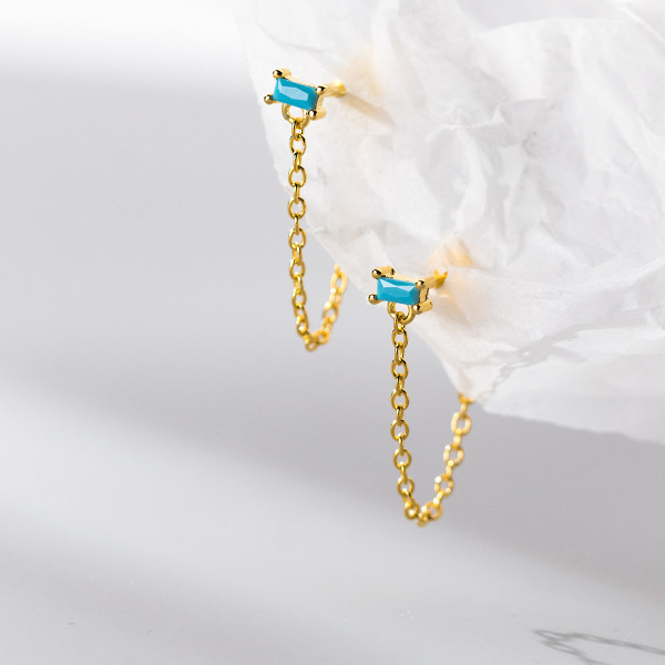 A38240 s925 sterling silver square rhinestone chain bar design elegant earrings
