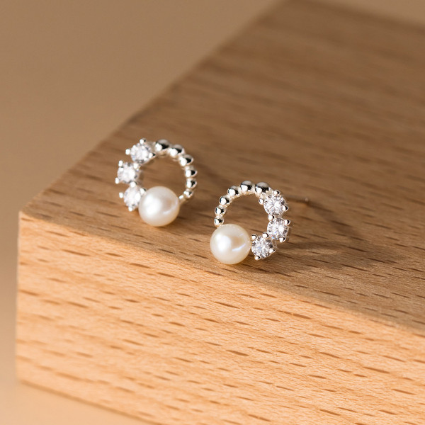 A39178 s925 sterling silver design artificial pearl circle stud elegant earrings