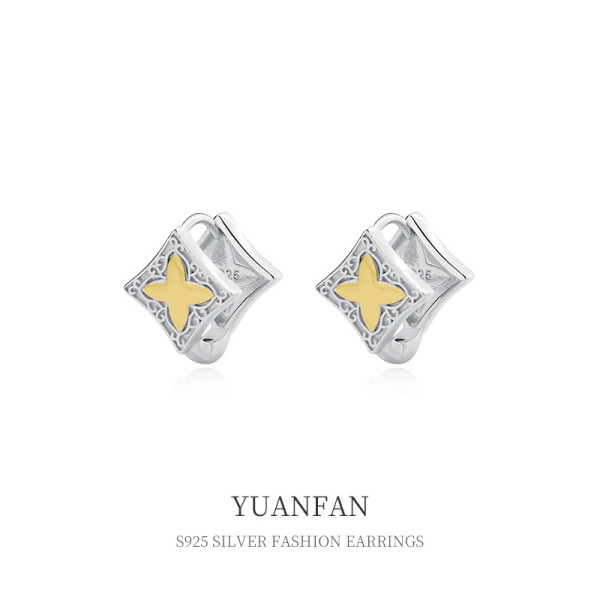 A38625 sterling silver stars square unique earrings