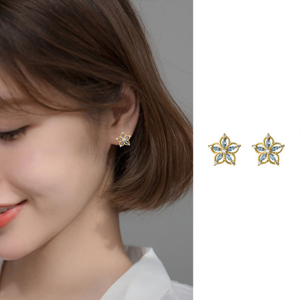 A35638 s925 sterling silver small trendy chic rhinestone hollowe earrings