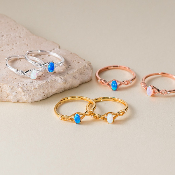 A44911 s925 sterling silver simple dainty opal ring