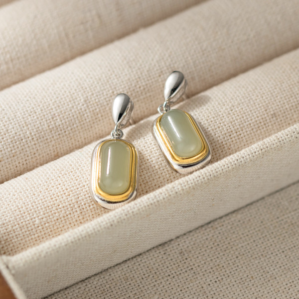 A46148 s925 sterling silver dainty simple natural oval teardrop stud earrings