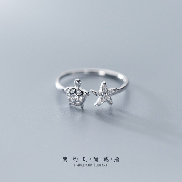 A36338 s925 sterling silver fashion cute starfish rhinestone sweet adjustable ring
