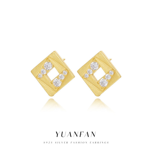 A41639 s925 sterling silver geometric hollowed cubic zirconia square earrings
