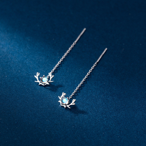 A34661 s925 sterling silver string glass bar deer short earrings
