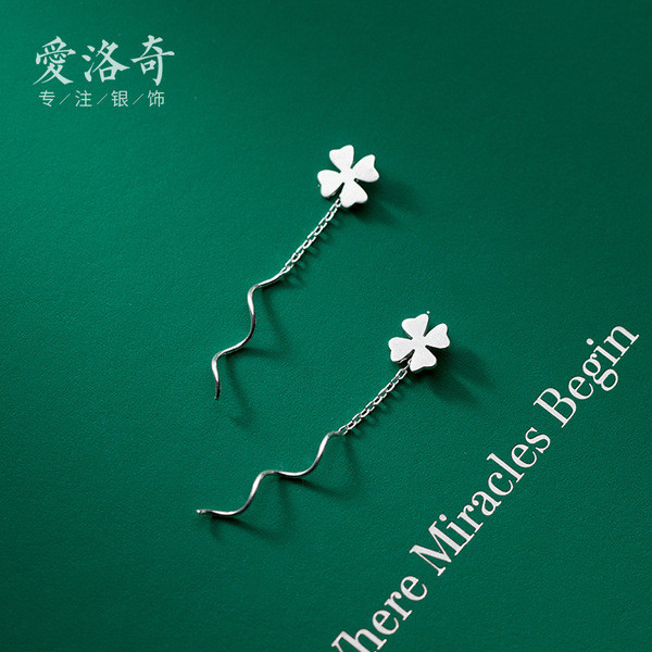 A31543 s925 sterling silver spiral short string simple flower earrings