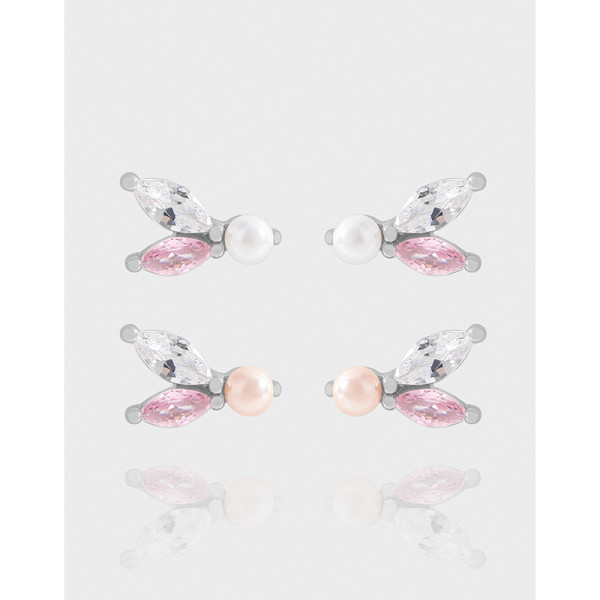 A43268 design simple cubic zirconia pearl stud sterling silver s925 earrings