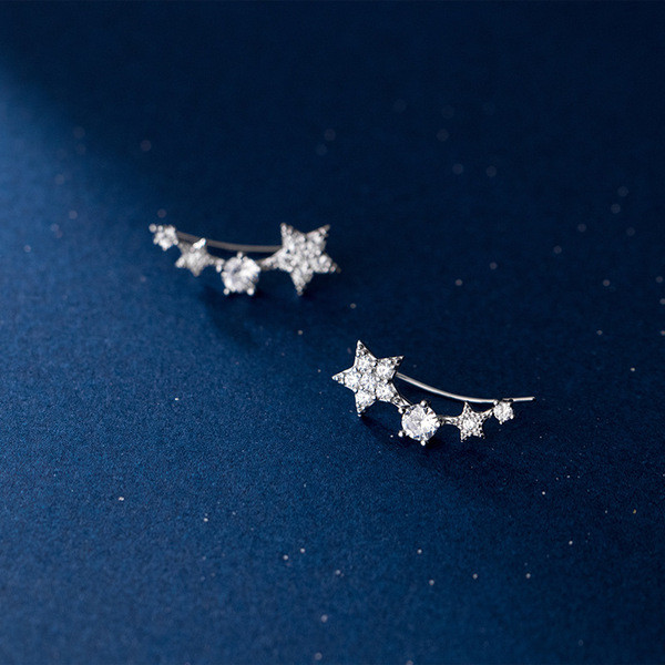 A31734 s925 sterling silver simple rhinestone stars sweet chic earrings