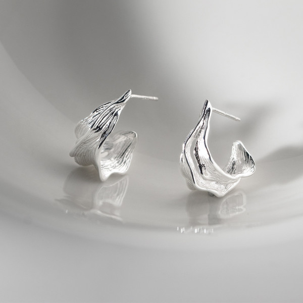 A45978 s925 sterling silver dainty double layered bar leaf stud earrings