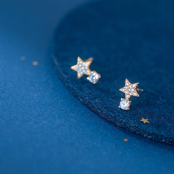 A31747 s925 sterling silver simple sparkling star cute cute earrings