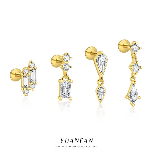 A45696 fashion s925 sterling silver cubic zirconia fringe stud simple trendy earrings