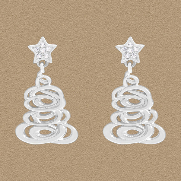 A44644 cubic zirconia stars christmas tree stud sterling silver s925 earrings
