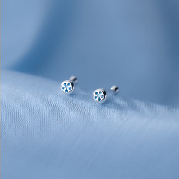 A35910 s925 sterling silver blue flower circle earrings