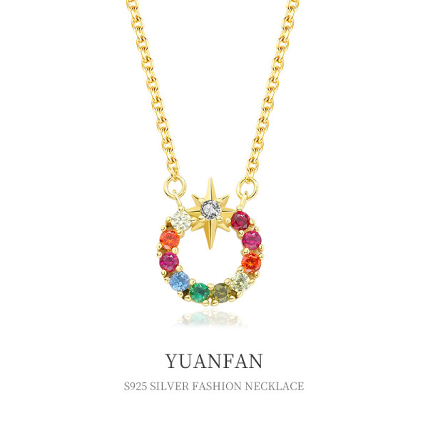 A38582 sterling silver elegant colorful cubic zirconia necklace
