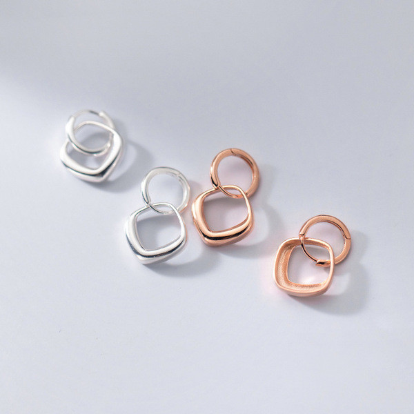 A31581 s925 sterling silver geometric square hoop short earrings
