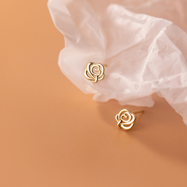A43537 s925 sterling silver stud rose elegant cute flower earrings