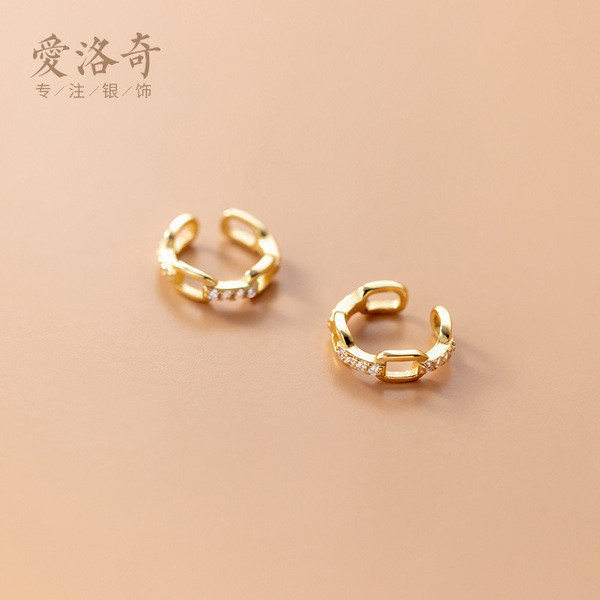 A32299 s925 sterling silver hollowed chic piercing rhinestone clipon earrings