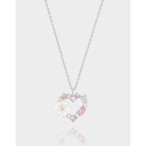 A41145 colorful cubic zirconia natural shell heart sterling silver s925 necklace