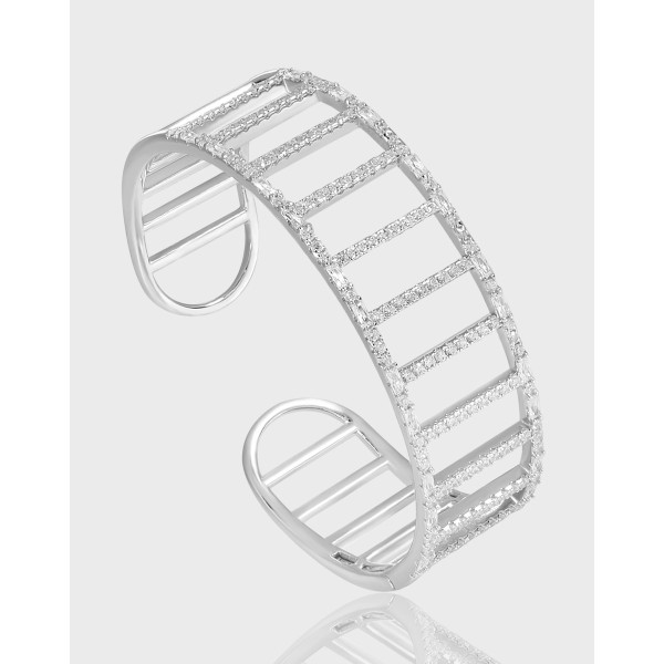 A40632 sparkling rhinestone hollowed bar design s925 sterling silver bangle bracelet