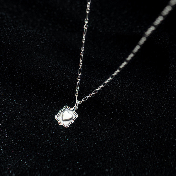 A34053 s925 sterling silver thai silver square heart necklace