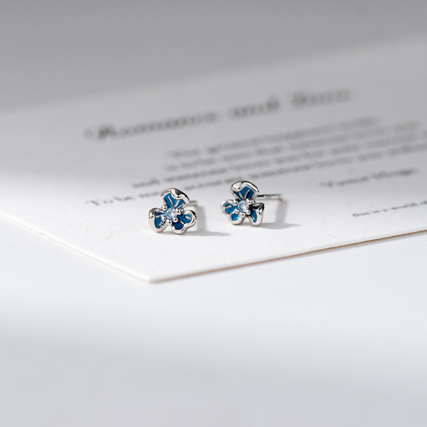 A45121 s925 sterling silver sweet blue flower rhinestone stud earrings