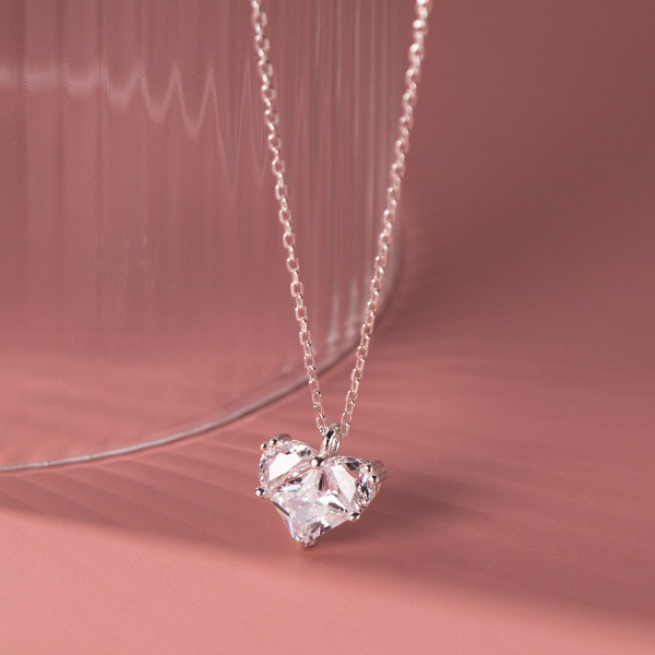 A40764 s925 sterling silver rhinestone heart sweet design necklace