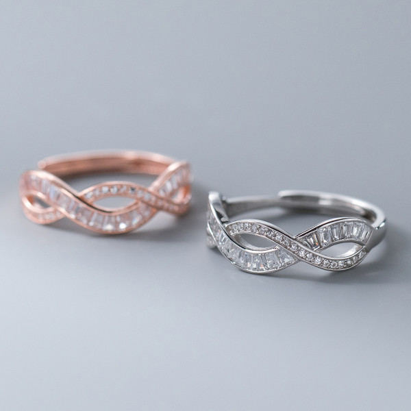 A40922 s925 sterling silver unique sparkling rhinestone weave hollowed elegant ring