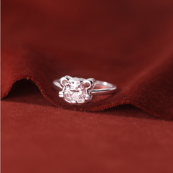 A36291 s925 sterling silver chic simple trendy rhinestone sweet adjustable ring