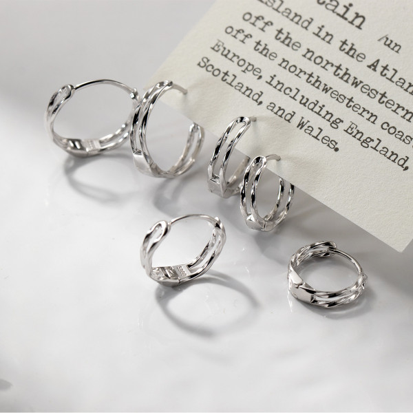 A44592 silver trendy sweet double layered weave twist earrings