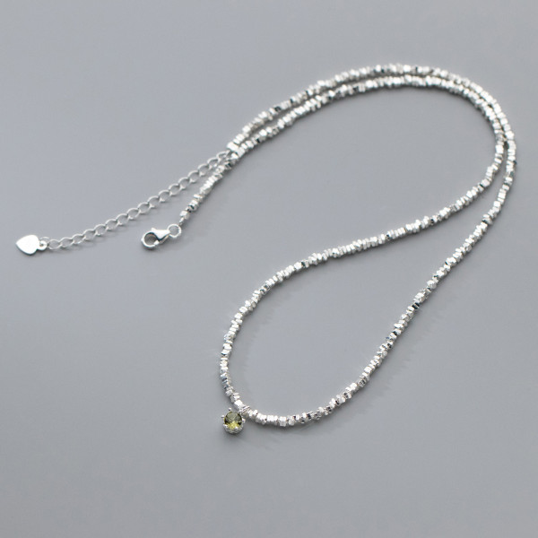 A39001 s925 sterling silver green rhinestone elegant design necklace
