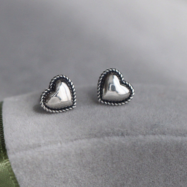 A41932 s925 sterling silver thai heart stud simple fashion heartshape earrings