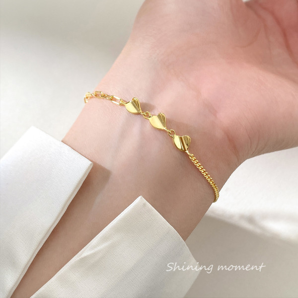 A45783 s925 silver trendy sweet dainty heart anklet charm bracelet
