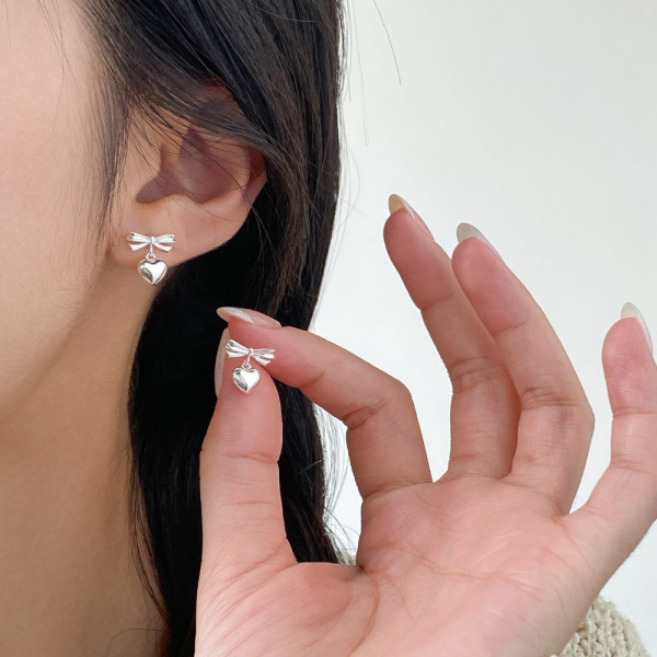 A45028 s925 sterling silver sweet dainty butterfly heart stud earrings