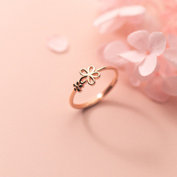 A34342 s925 sterling silver hollowed flower trendy sweet ring