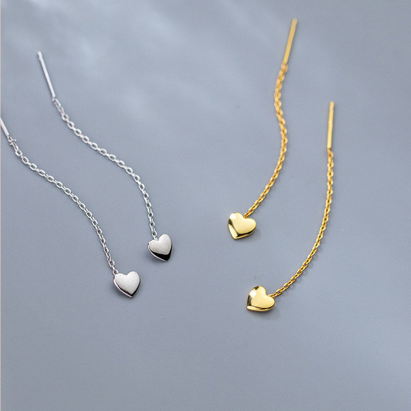 A33215 s925 sterling silver string simple heart chic sweet earrings