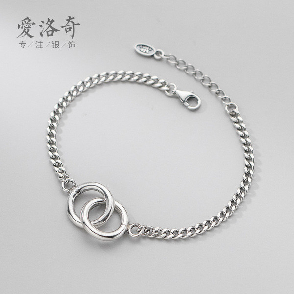 A30242 s925 sterling silver unique hollowed circle geometric bracelet